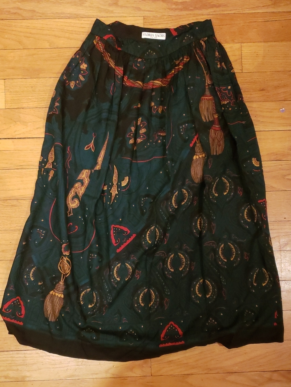 Gloria Sachs Dark Green Printed Maxi Skirt